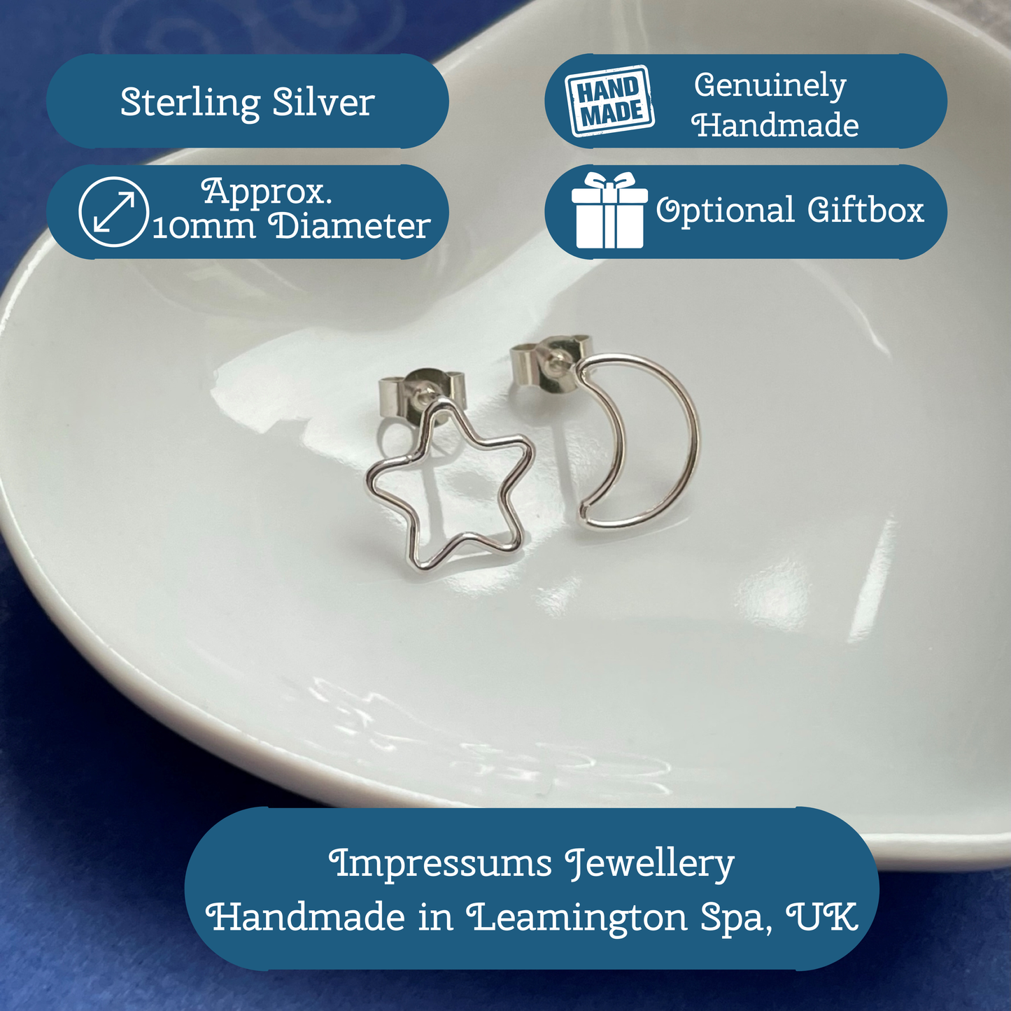 Silver Moon and Star Stud Earrings | Handmade Sterling Silver Celestial Earrings | Recycled Silver