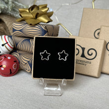Load image into Gallery viewer, Hammered Silver Open Star Stud Earrings
