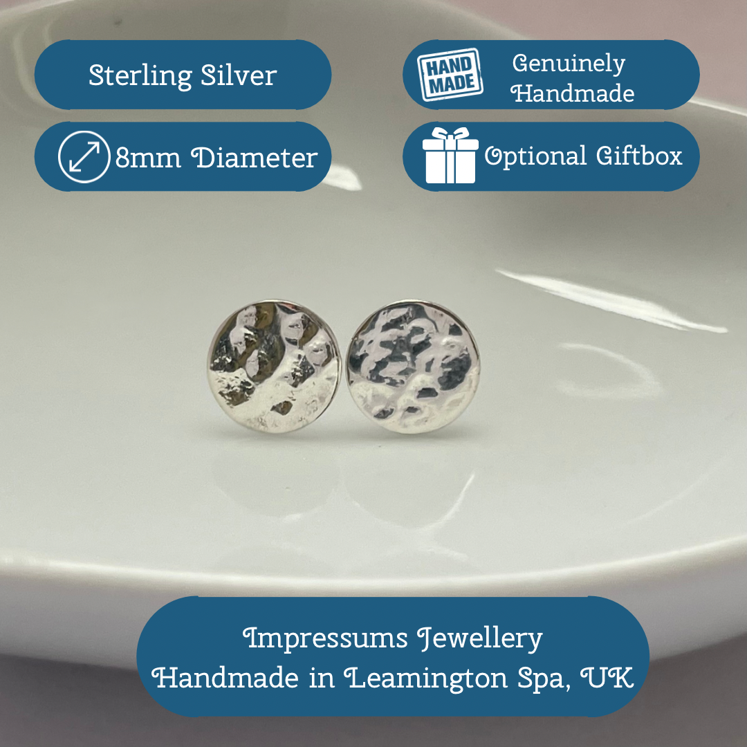 Hammered Silver Circle Stud Earrings | Recycled Sterling Silver