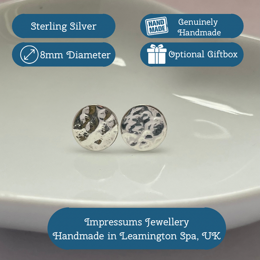 Hammered Silver Circle Stud Earrings | Recycled Sterling Silver