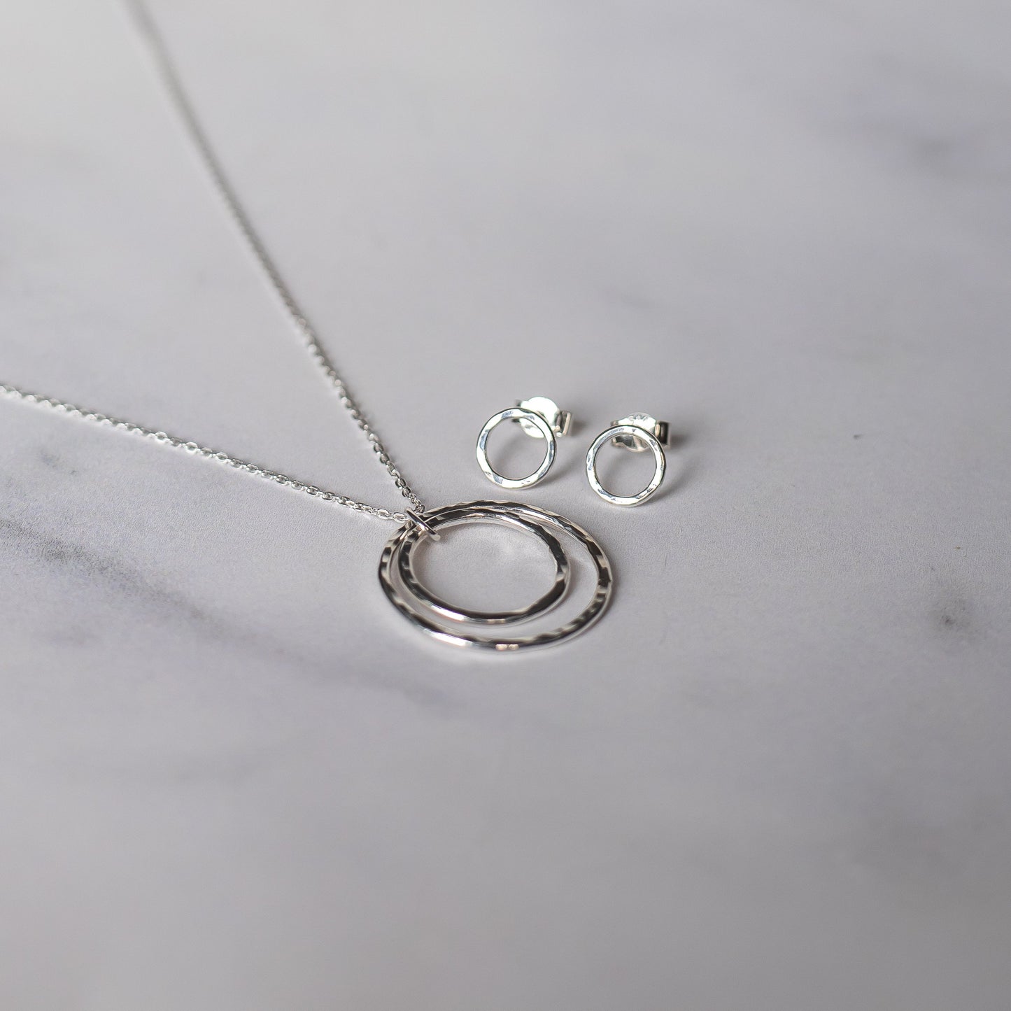 Recycled Sterling Silver Double Circle Gift Set | Hammered Pendant & Stud Earrings