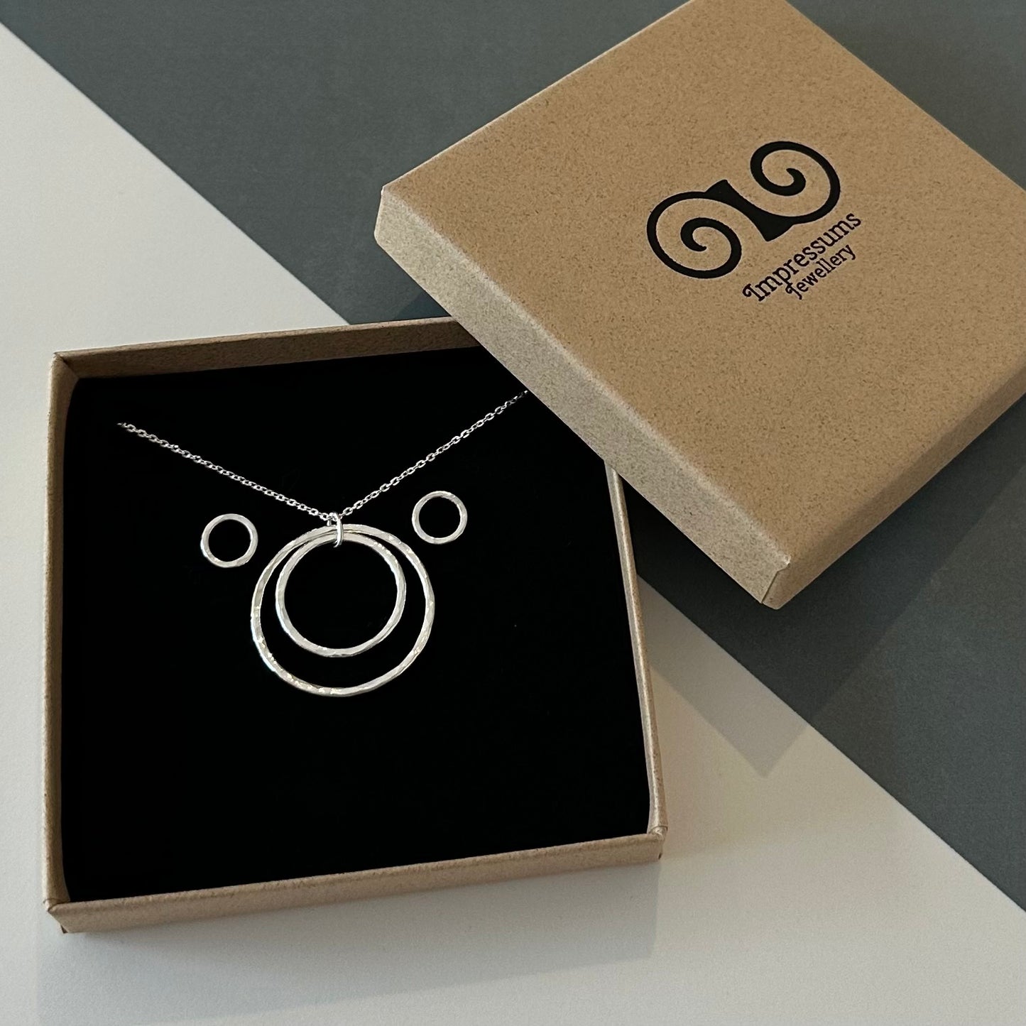 Recycled Sterling Silver Double Circle Gift Set | Hammered Pendant & Stud Earrings