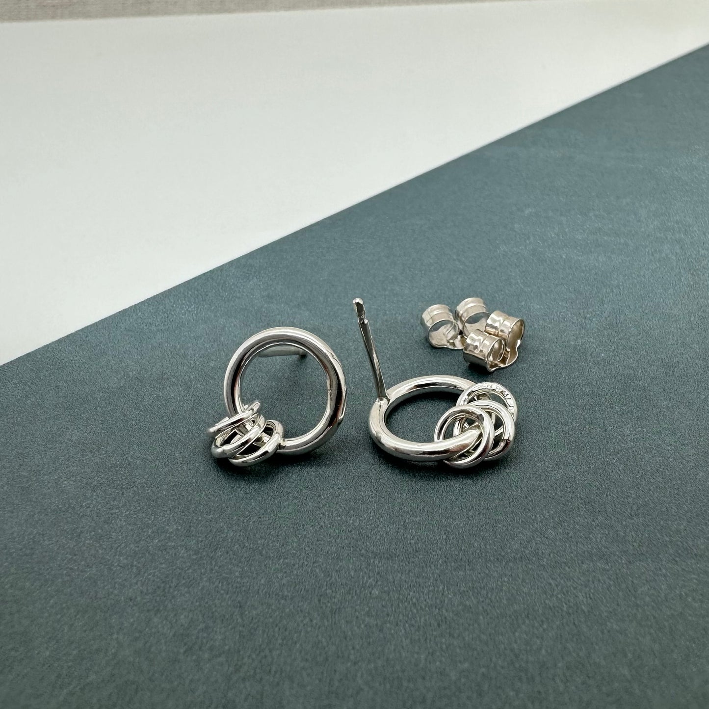 Silver Circle Link Stud Earrings