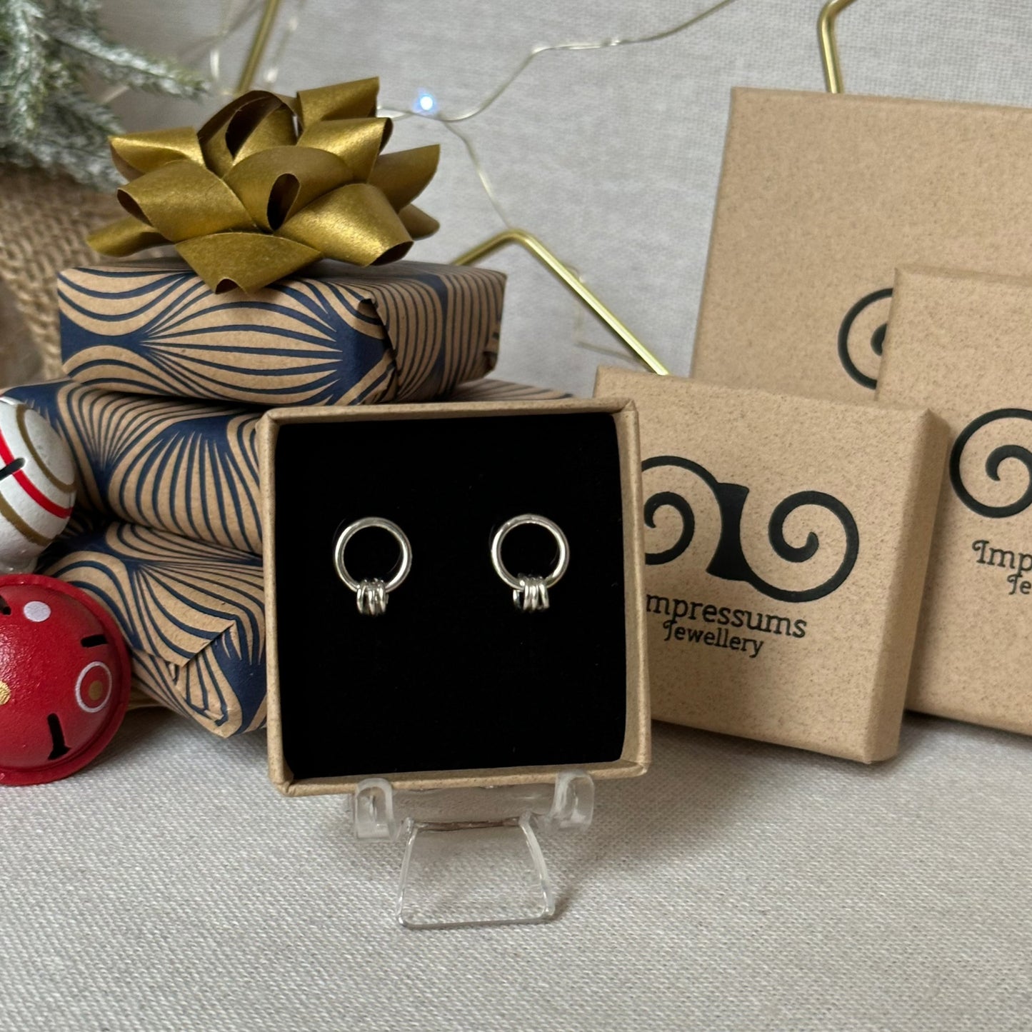 Silver Circle Link Stud Earrings