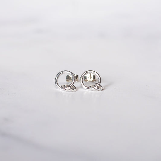 Silver Circle Link Stud Earrings