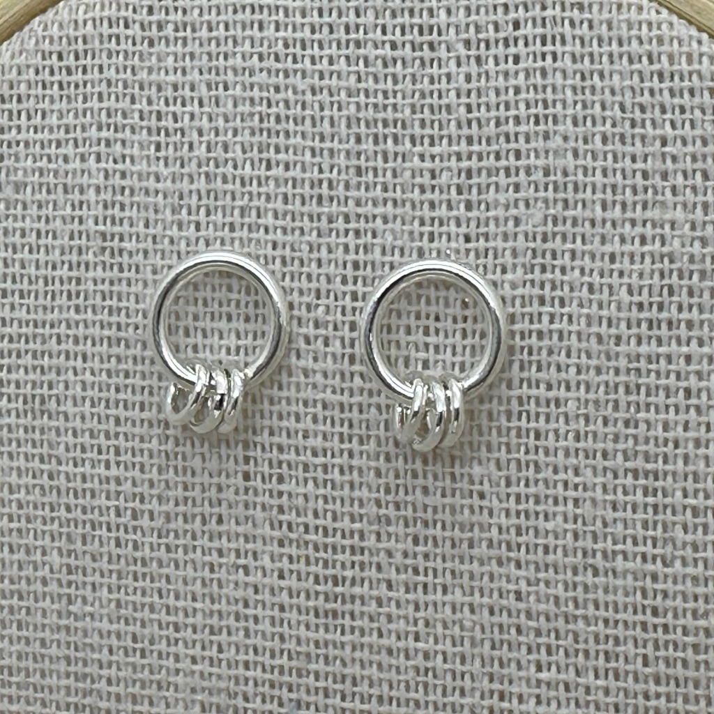 Silver Circle Link Stud Earrings