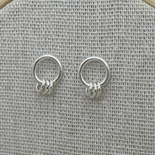 Silver Circle Link Stud Earrings