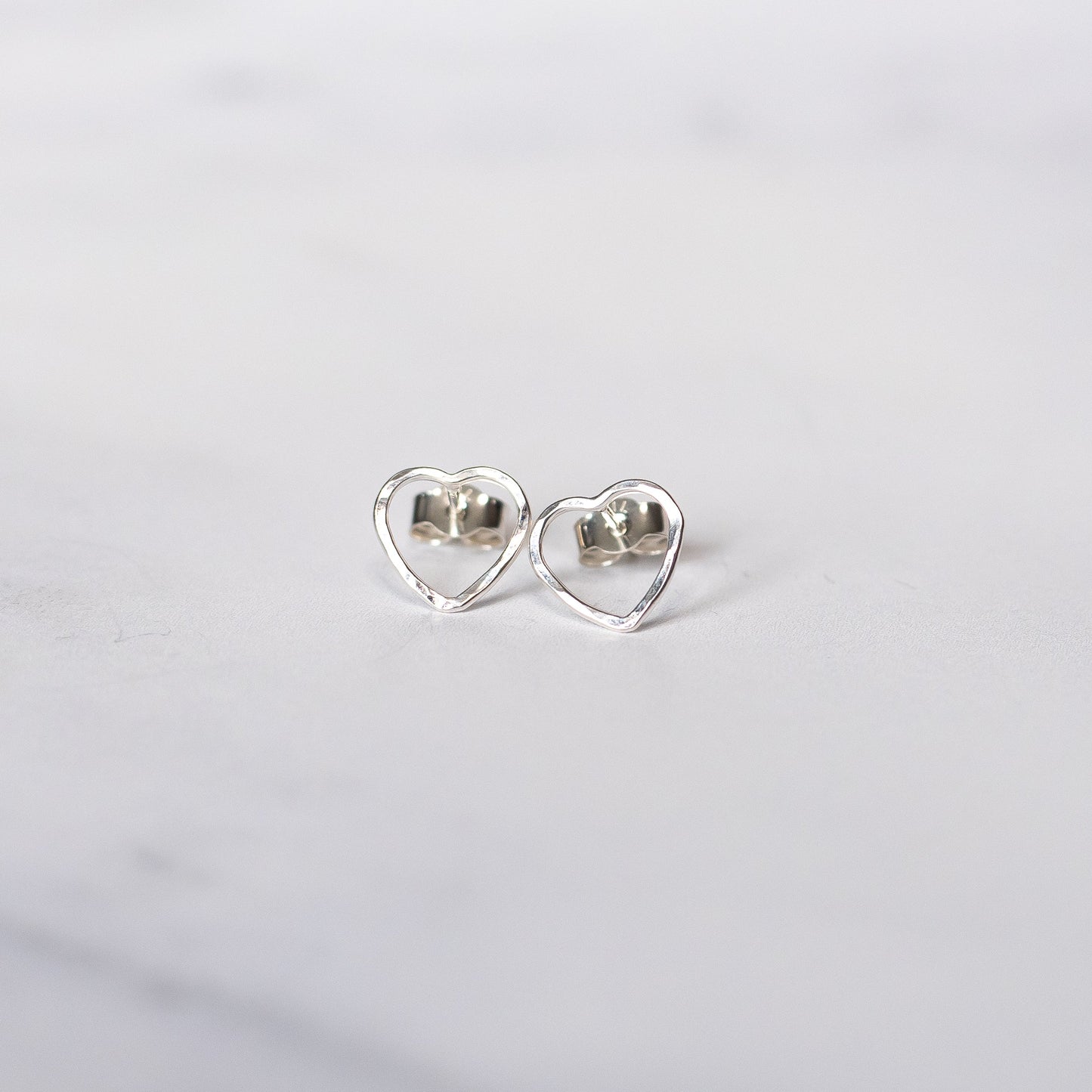 Silver Heart Stud Earrings | Hammered Texture | Recycled Sterling Silver