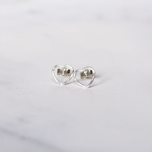 Silver Heart Stud Earrings | Hammered Texture | Recycled Sterling Silver