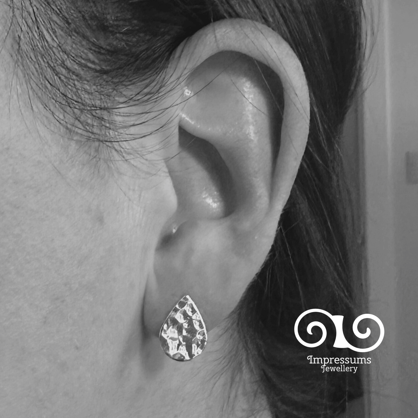 Solid Silver Teardrop Studs with Hammered Texture