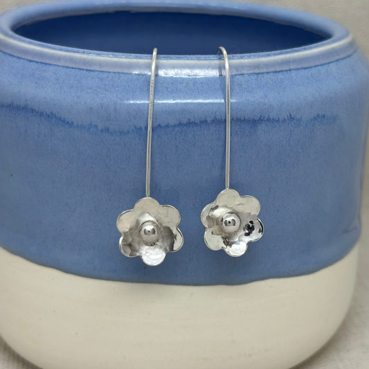 Sterling Silver Flower Threader Earrings – Handmade Floral Drop Earrings