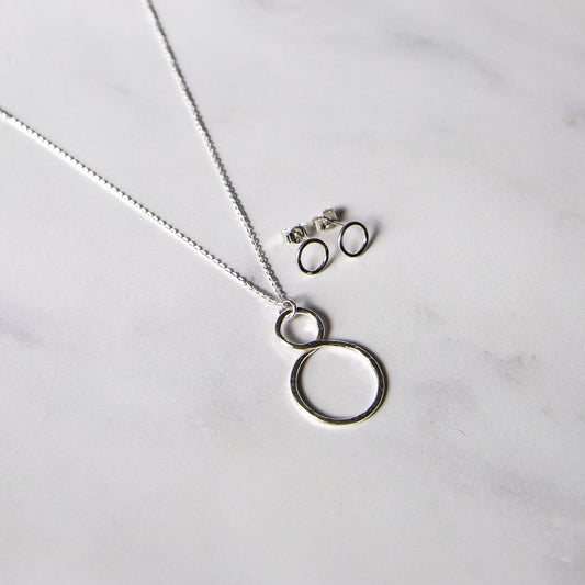 Sterling Silver Infinity Pendant and Hammered Stud Gift Set