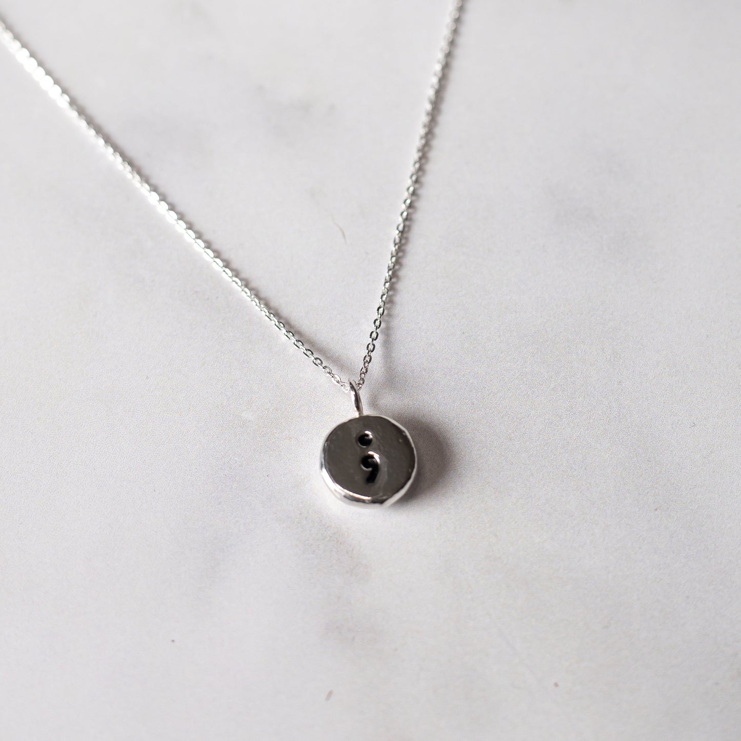 Sterling Silver Semi-Colon Pebble Necklace | Handmade Recycled Silver Pendant