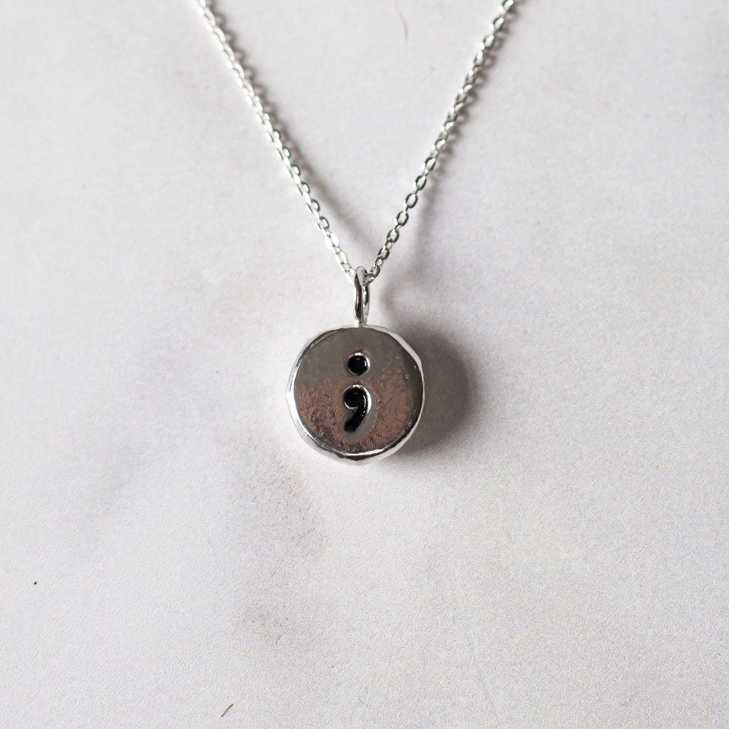 Sterling Silver Semi-Colon Pebble Necklace | Handmade Recycled Silver Pendant