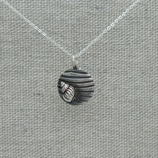 Sterling Silver Shell Pendant | Textured Coin Necklace | Recycled Silver Jewellery