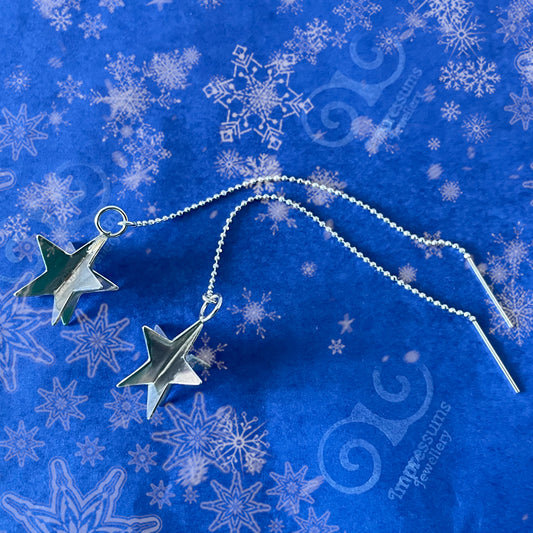 3D Star Threader Earrings, Sterling Silver