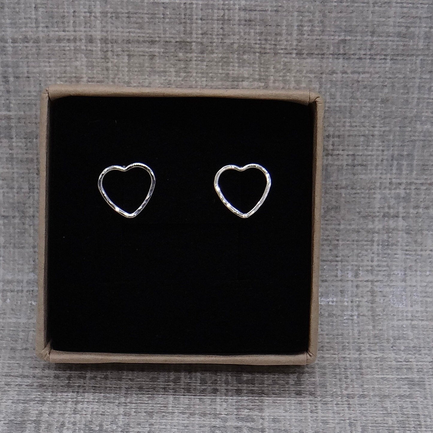 Silver Heart Stud Earrings | Hammered Texture | Recycled Sterling Silver