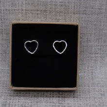 Load image into Gallery viewer, Hammered Silver Open Heart Stud Earrings
