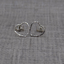 Load image into Gallery viewer, Hammered Silver Open Heart Stud Earrings
