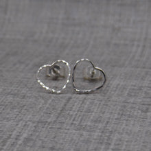 Load image into Gallery viewer, Hammered Silver Open Heart Stud Earrings
