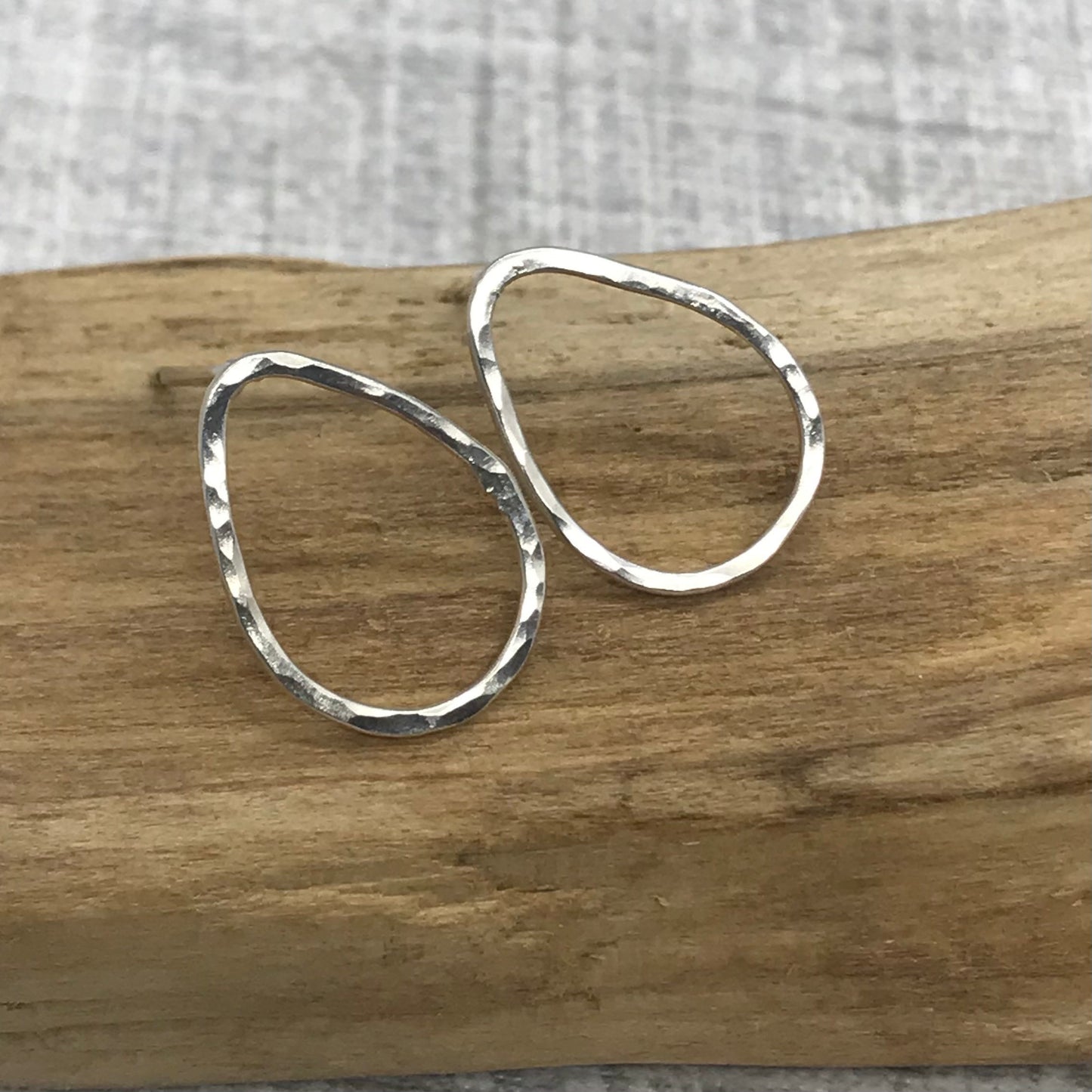 Silver Teardrop Stud Earrings | Hammered Texture | Recycled Sterling Silver