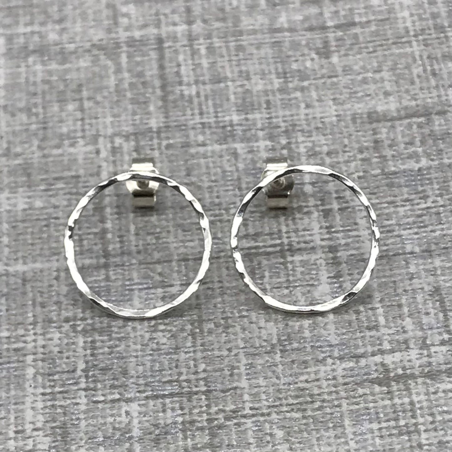 Large Hammered Silver Open Circle Stud Earrings