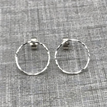 Load image into Gallery viewer, Large Hammered Silver Open Circle Stud Earrings
