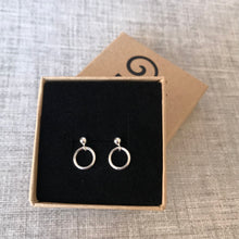 Load image into Gallery viewer, Silver Circle Earrings Pictured in an Impressums Jewellery Branded Gift Box
