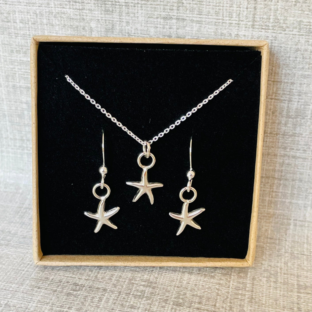 Silver Starfish Earring and Necklace Gift Set