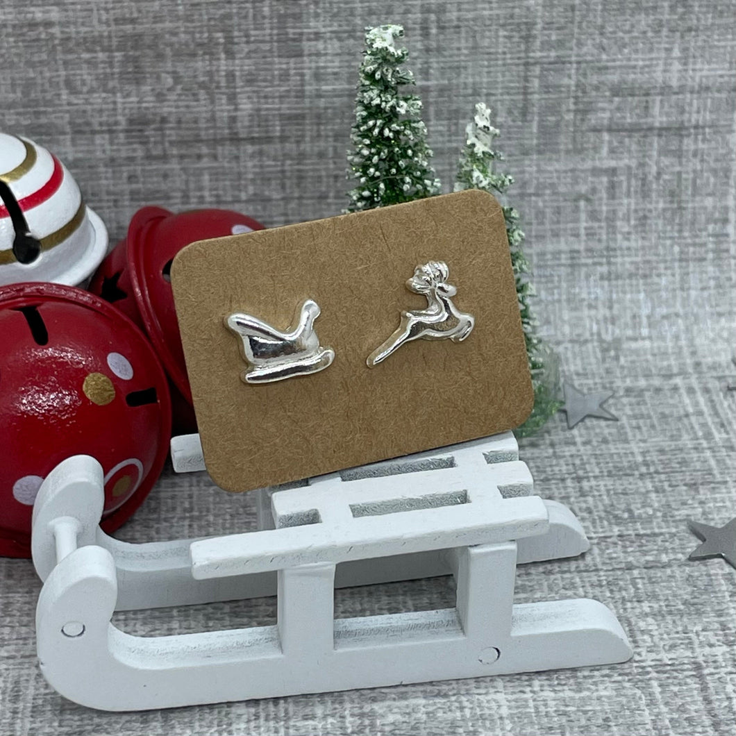 Silver Santa and Reindeer Earrings