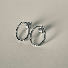 Load image into Gallery viewer, Silver Oval Stud Earrings with Hammered Texture, Sparkly Silver Studs
