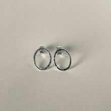 Load image into Gallery viewer, Silver Oval Stud Earrings with Hammered Texture, Sparkly Silver Studs
