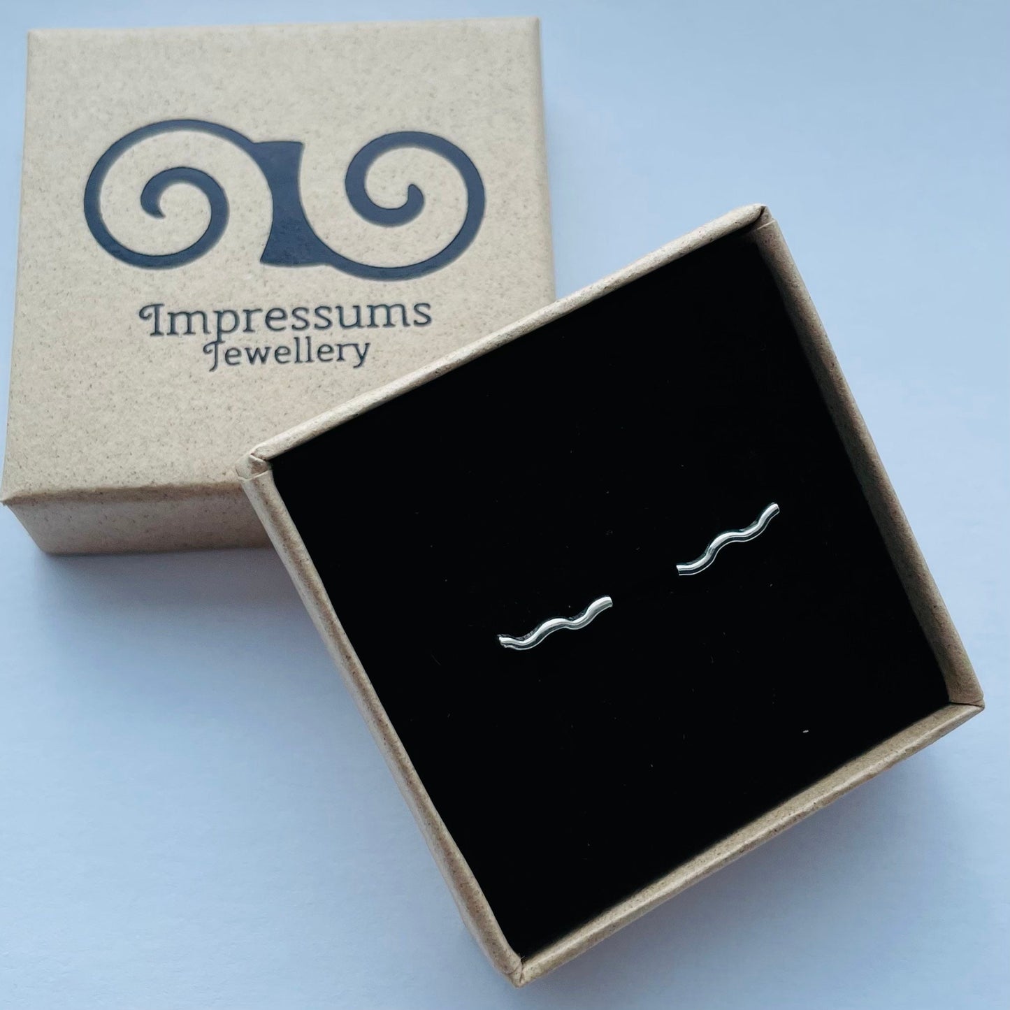 Sterling Silver Squiggle Bar Stud Earrings | Handmade Wavy Silver Studs