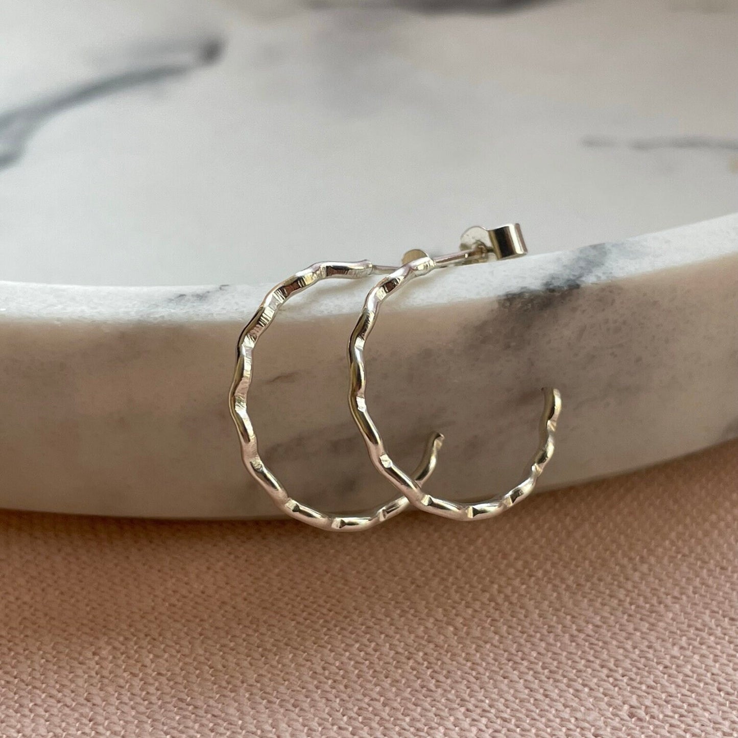 Wavy Sterling Silver Hoop Earrings | Handmade Recycled Silver Open Hoops