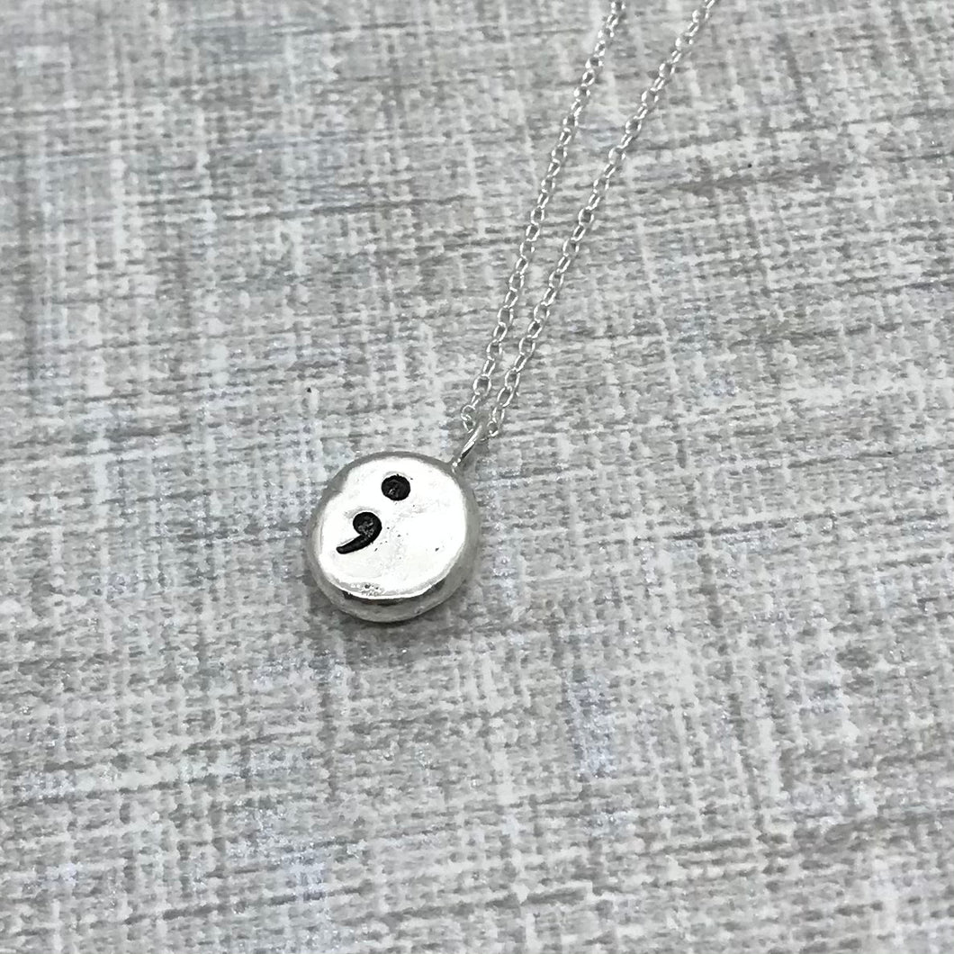 Sterling Silver Semi-Colon “Pebble” Necklace ;