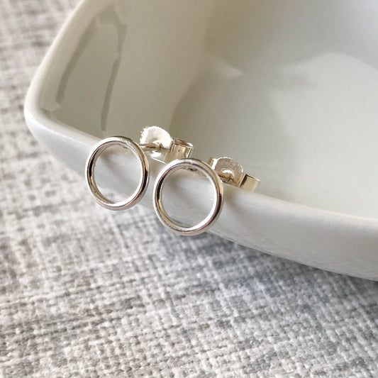 Silver Open Circle Stud Earrings