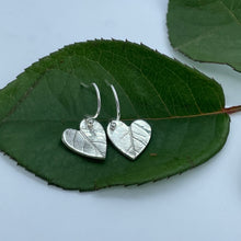 Load image into Gallery viewer, Fine Silver Heart Earrings with Leaf Vein Imprint
