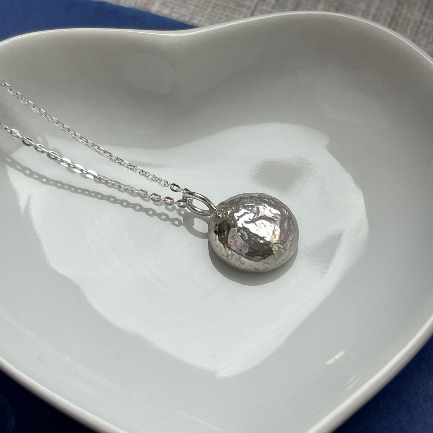 Sterling Silver Pebble Pendant | Organic Recycled Silver Necklace