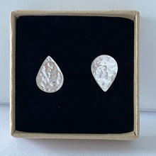 Load image into Gallery viewer, Solid Silver Mismatched Teardrop Studs with Hammered Texture
