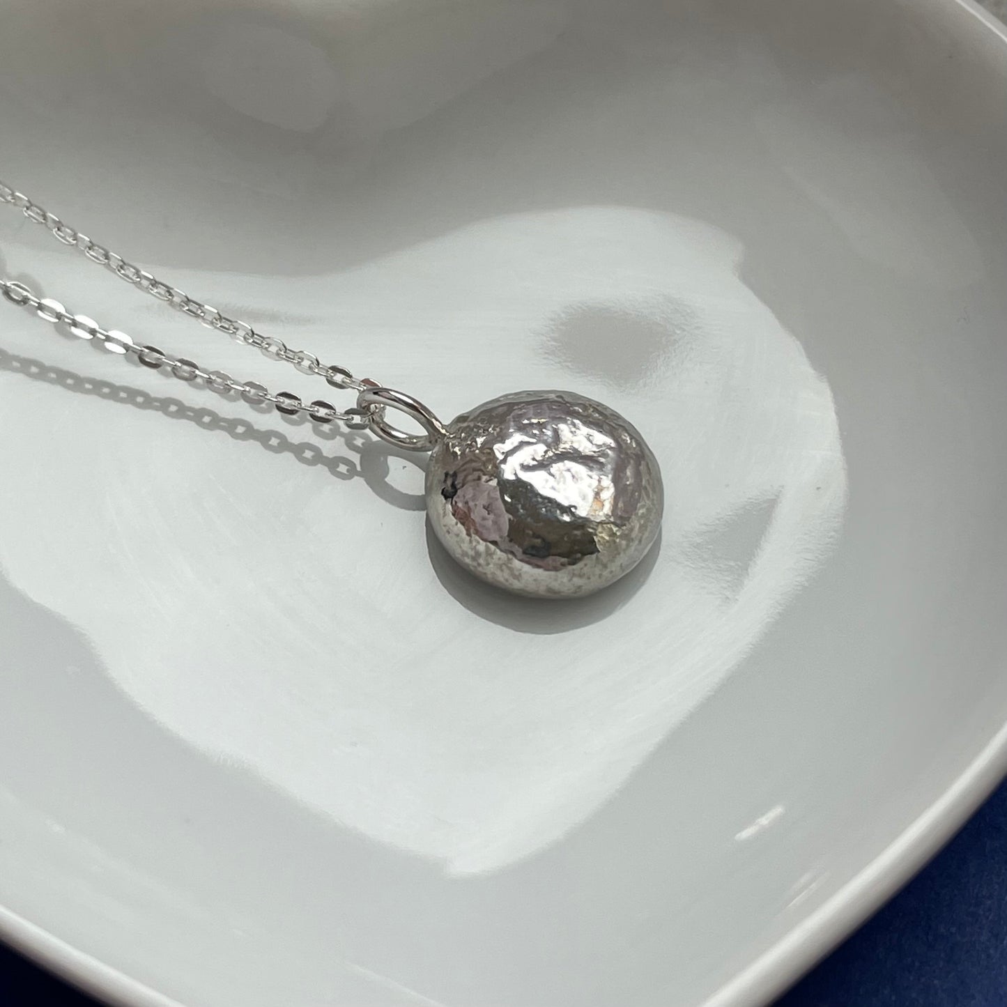 Sterling Silver Pebble Pendant | Organic Recycled Silver Necklace