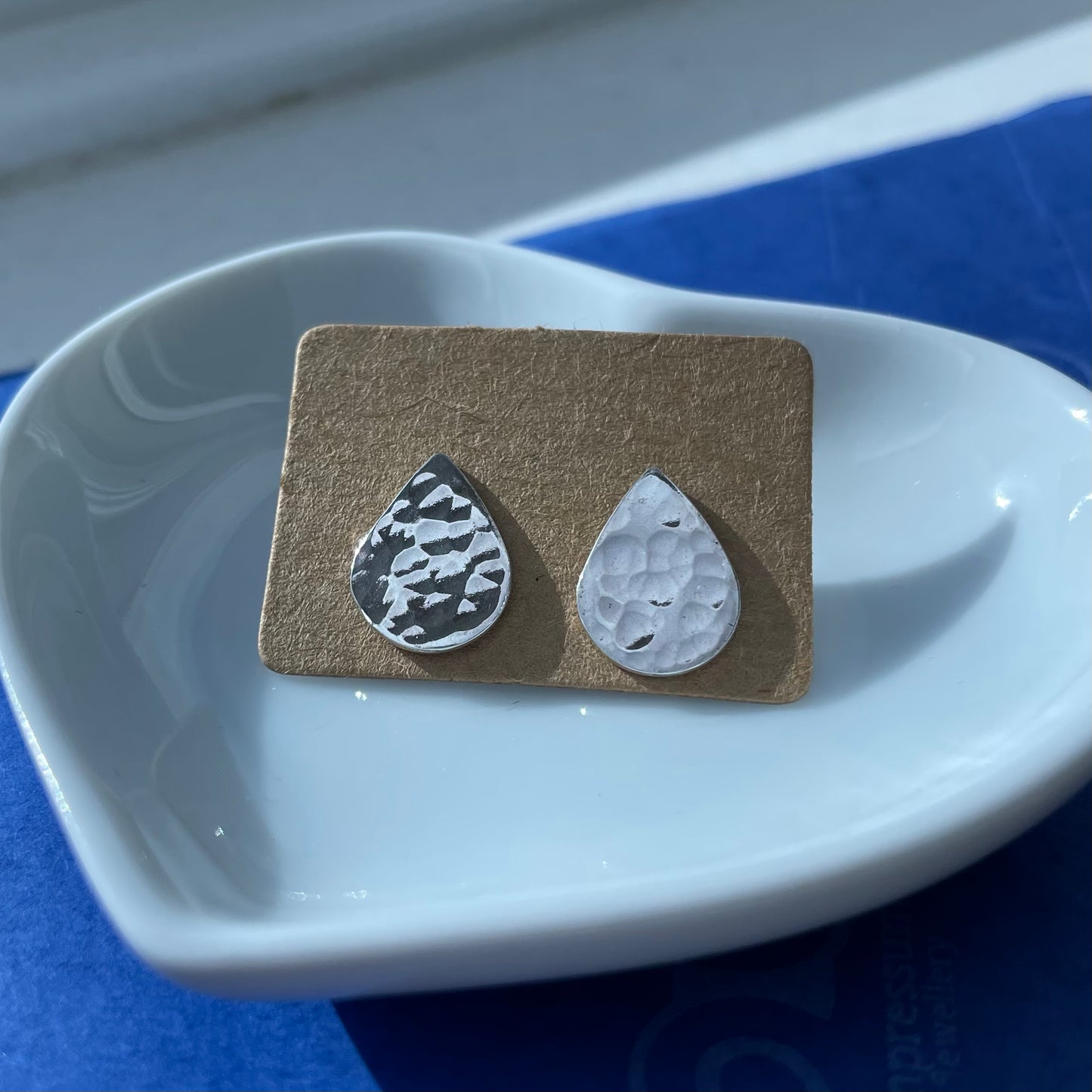 Solid Silver Teardrop Studs with Hammered Texture