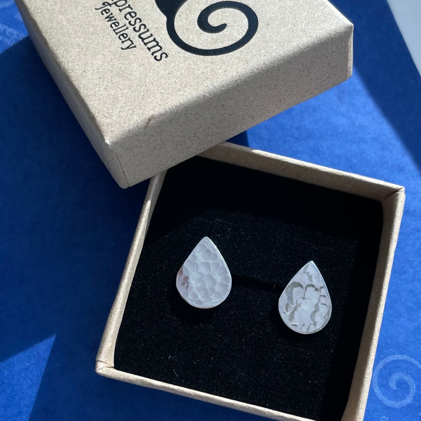 Solid Silver Teardrop Studs with Hammered Texture