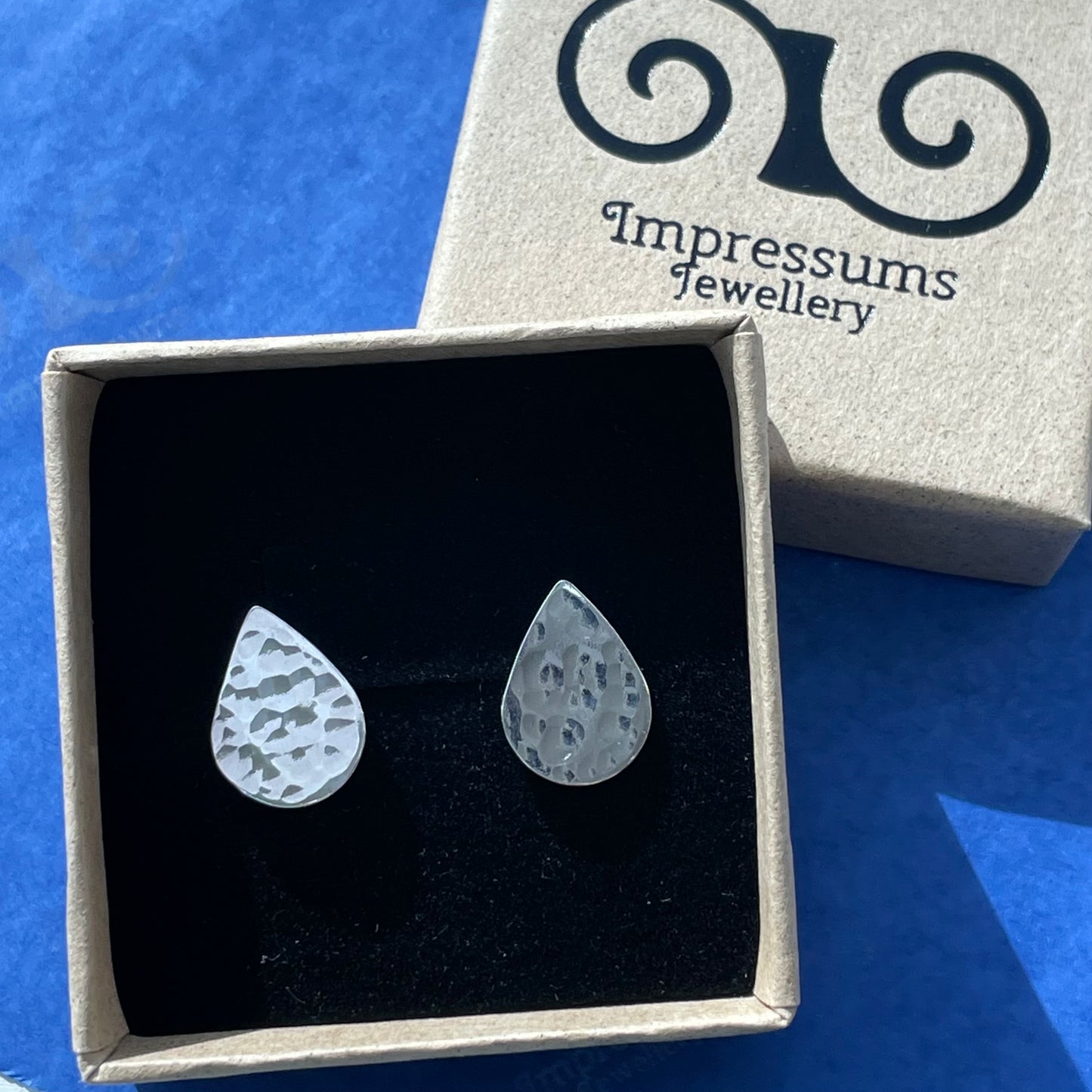 Solid Silver Teardrop Studs with Hammered Texture