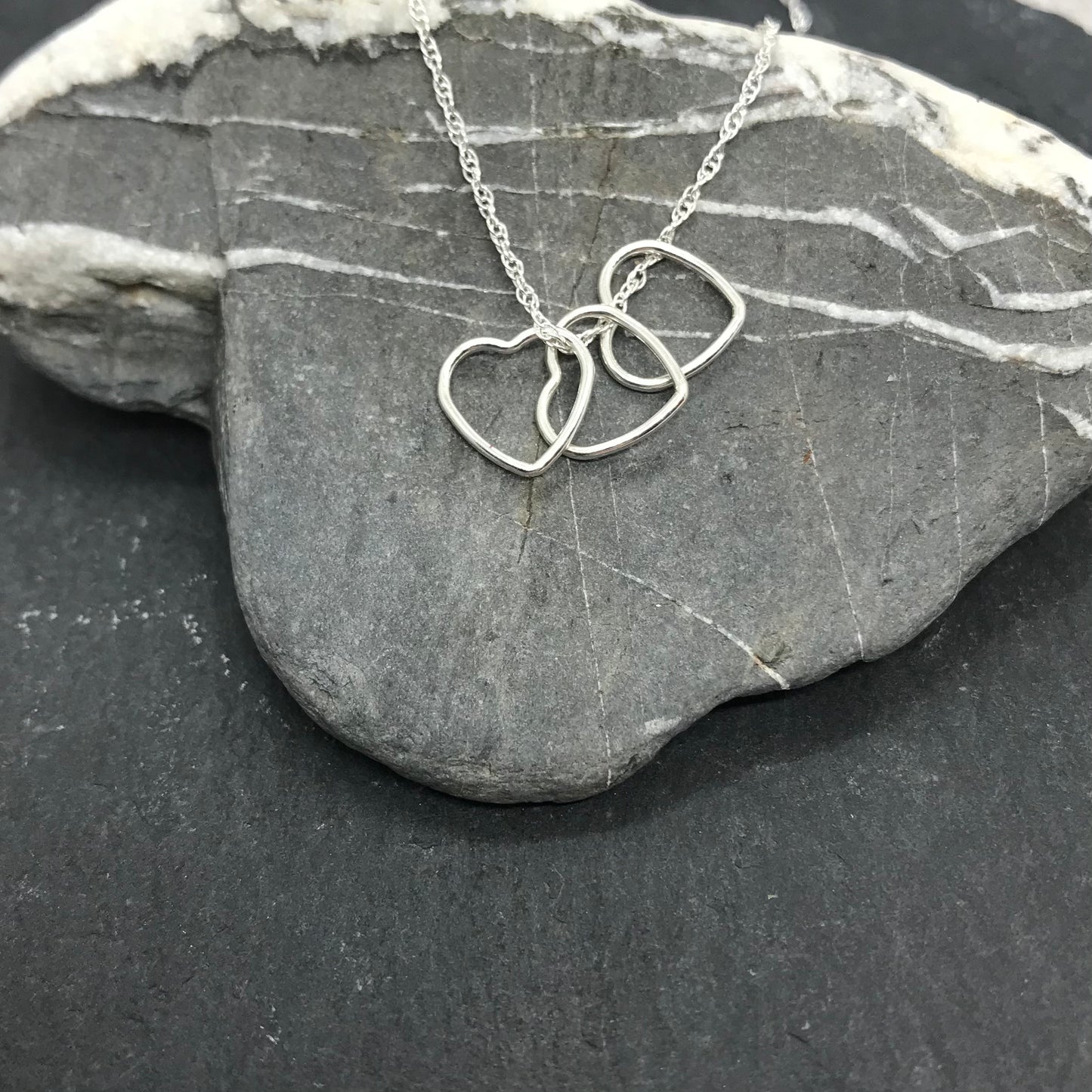 Sterling Silver Heart Trio Necklace | Handmade Three Heart Pendant | Recycled Silver Jewellery